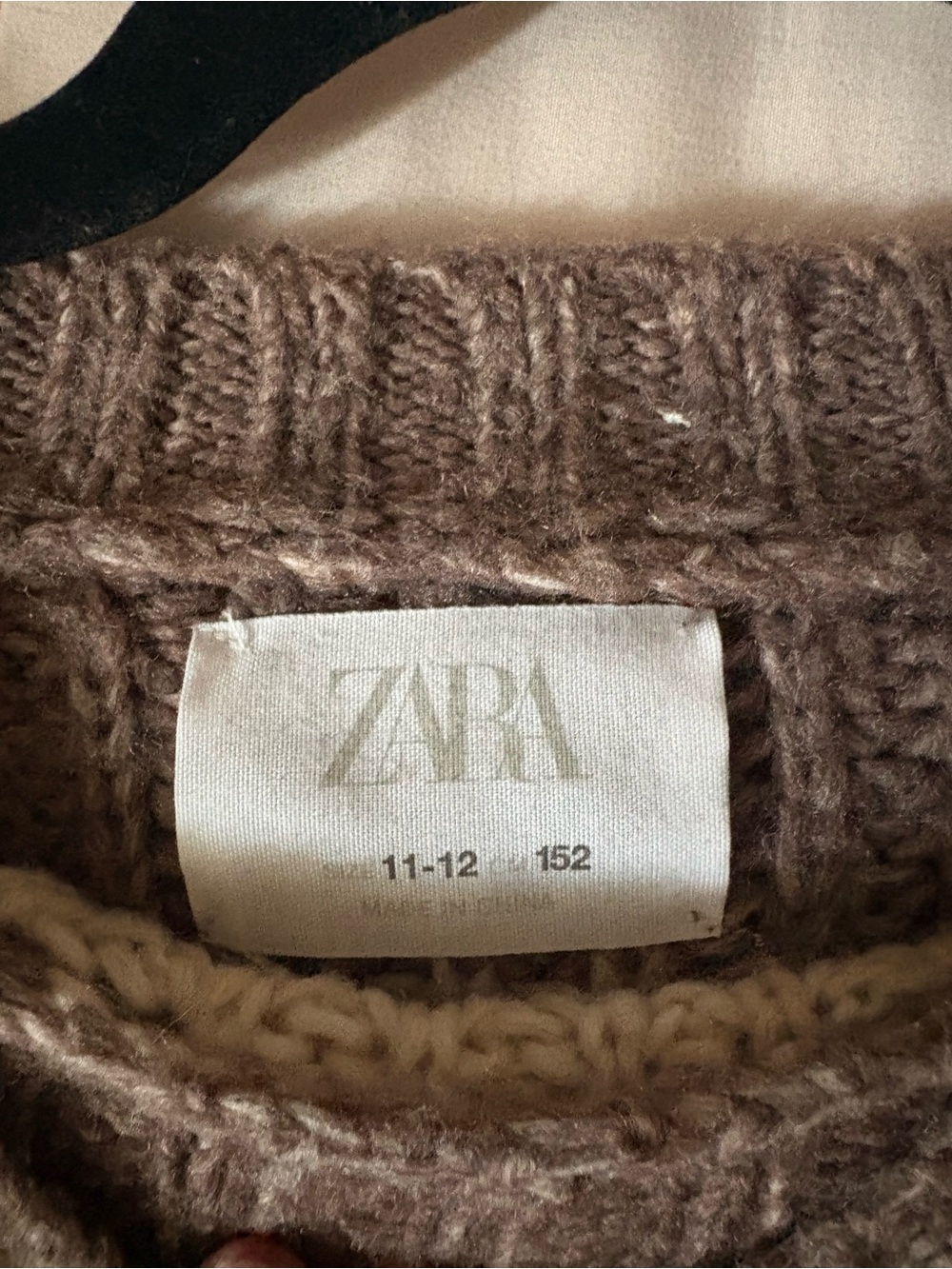 ZARA Brown Chunky Knit Sweater with Cream Inner Trim